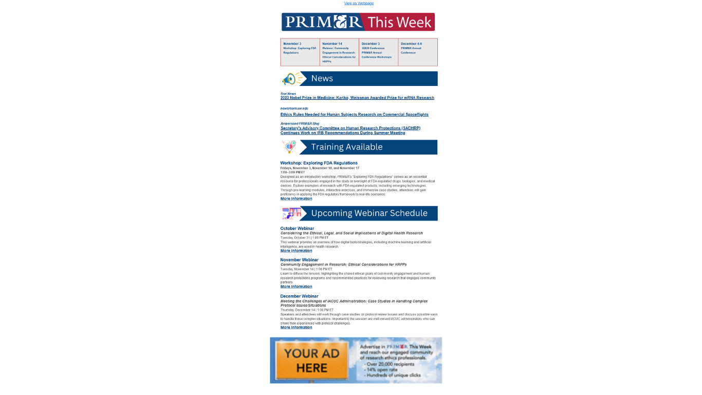 PR﻿IM&R This Week Newsletter Advertising